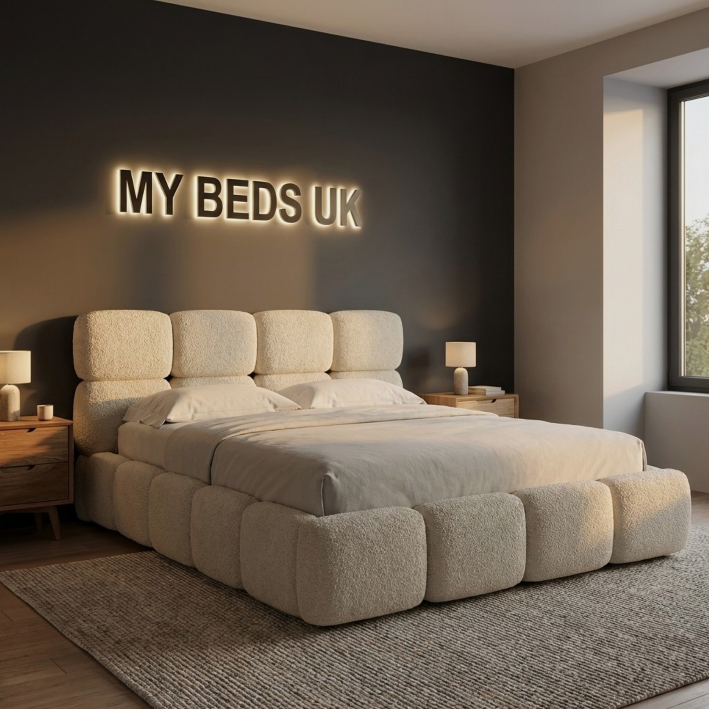 Teddy Marshmallow Cube Boucle Bed