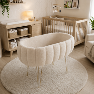 Modern Teddy Fleece Baby Bassinet With Hairpin Golden Legs