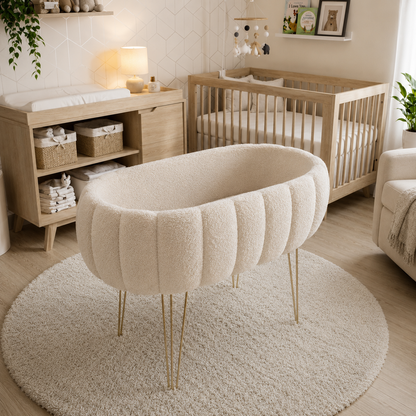 Modern Teddy Fleece Baby Bassinet With Hairpin Golden Legs