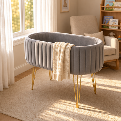 Modern Plush Velvet Baby Bassinet With Hairpin Golden Legs