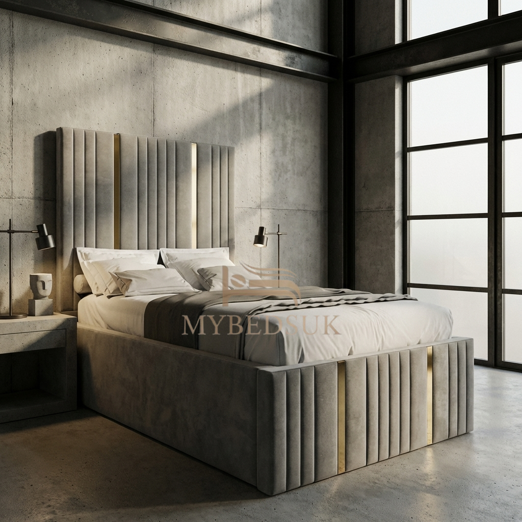 Leon Gold Strip Bed Frame with Lines